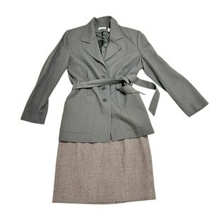 Vintage 90’s Ann Taylor 2 piece blazer jacket & skirt Burgundy gray wool sz 8/10
